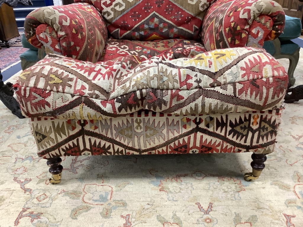 A George Smith Kelim upholstered armchair, width 92cm, depth 114cm, height 92cm